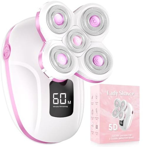 Electric Razors for Women, Rechargeable Rotary Painless Shaver for Legs Bikini Facial Hair Removal, Cordless Womens Trimmer for Lady Grooming, Body Wet/Dry Razor Water Resistant Grooming Kit (Cherry)