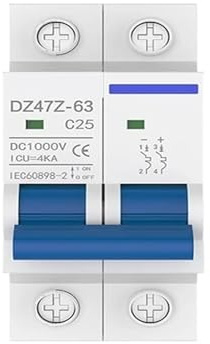 Disjoncteur 2P 10A 16A 20A 25A 32A DZ47Z 500V/1000V, interrupteur de déconnexion cc monté sur Rail Din for système solaire PV(2P 1000V,40A)