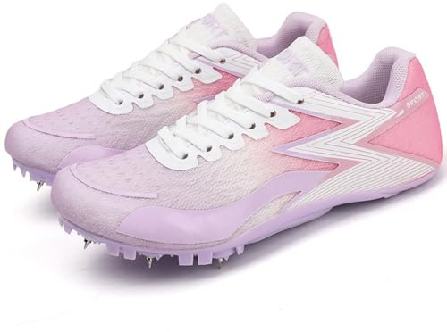 Zapatillas de Atletismo para Mujer Zapatillas de Entrenamiento Sprint con Clavos Zapatos Correr Saltos Ligeras para Jóvenes Carreras,Pinkish Purple,39 EU