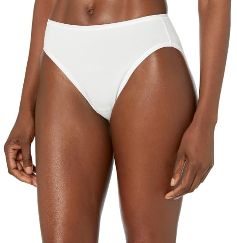Amazon Essentials Women's Cotton Stretch High-Cut Bikini Underwear, Pack of 6, White, 12