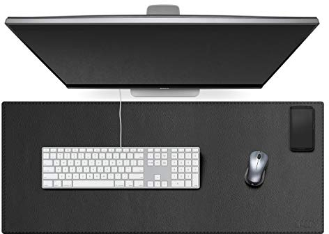 Cacoy 100x40 cm Erweitertes PU-Leder Mauspad XXL, Premium Leder Schreibtischunterlage, Wasserdicht PU-Schreibunterlage und Mauspads für Büro und Zuhause, Schreibtisch-Organisation und Zubehör, Schwarz