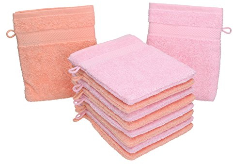 Betz Waschhandschuhe Palermo 10 Stück 16x21 cm – 100% Baumwolle 360g/m² – Weiche Frottee Waschlappen – Pflegeleicht & saugstark – Farbe Rosé/Apricot