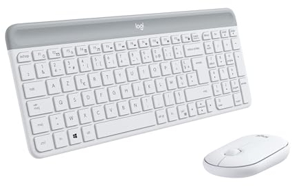 Logitech MK470 Combo Teclado y Ratón Inalámbrico para Windows, Disposición AZERTY Francés, Blanco