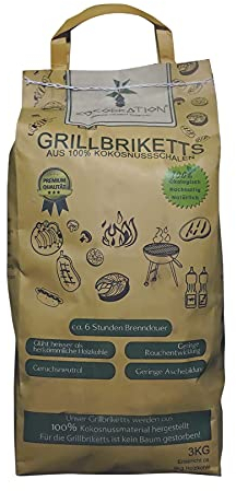 Cocobration 9KG Kokosgrill Bricchetti Carbone Di Cocco Carbone per Barbecue Natura Carbone Carbonella BBQ Carbone-Cocco Barbecue a Carbone Circa 6 Ore Bruciare il Tempo