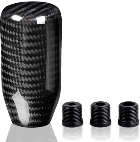 muge racing Carbon Fiber Shift Knob Long Modified Carbon Fiber Stand Head Gear Shift Knobs for Most Automobile with 3 Adapters (Carbon Fibers-Long, Black)