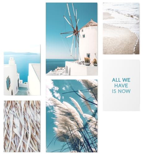 Papierschmiede® Mood Poster Set Greece Vacation, Bilder Wohnzimmer Deko Schlafzimmer, 2x DIN A3 (ca. 30x42) und 4x DIN A4 (ca. 21x30), blau weiß Griechenland Strand - Wandposter ohne Rahmen