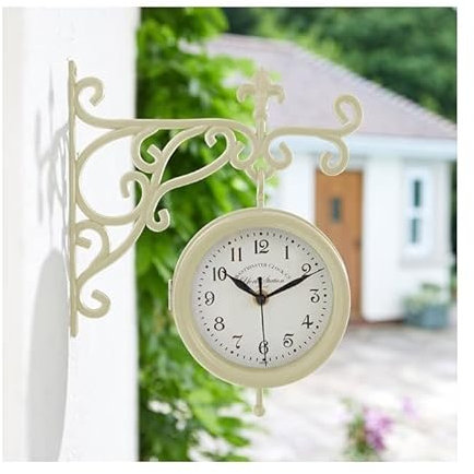 Smart Garden Products 5163001 Outside In York Station Wall Clock and Thermometer 5.5, Cream