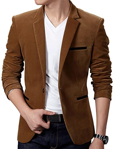 ORANDESIGNE Blazer Homme Veste de Costume Slim Fit Un Bouton Veste Blazer en Velours Elégant Formel pour Mariage Business Soirée B Brun L