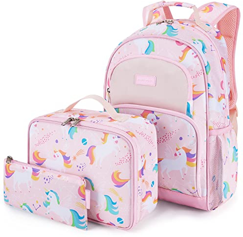 mommore Girls Backpack Kids Backpack for Girls Unicorn Bookbag for Children Preschool Kindergarten Elementary School Backpack with Lunch Box (3 PCS, Unicorn Pink)