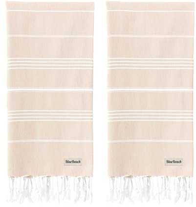 Blue Beach Turkish Towel - Juego de 2 toallas turcas grandes de 100 x 180 cm, superabsorbentes, de secado rápido, ligeras, compactas para natación, baño, gimnasio y viajes (beige)