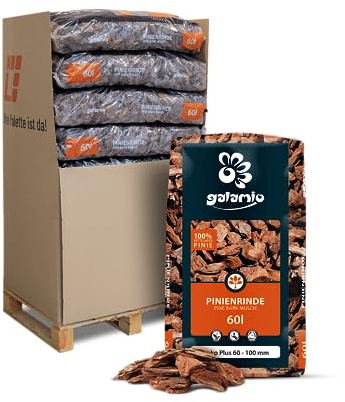 GALAMIO Pinienrinde Deko Plus 60-100mm 60l x 13 Sack 780l 1 Palette Pinienmulch Pinienerde Rindenmulch Pinienborke Pinie Mulch Bark Rinde Für Pflanzen Garten Terrarium Dekorativer Bodenbelag