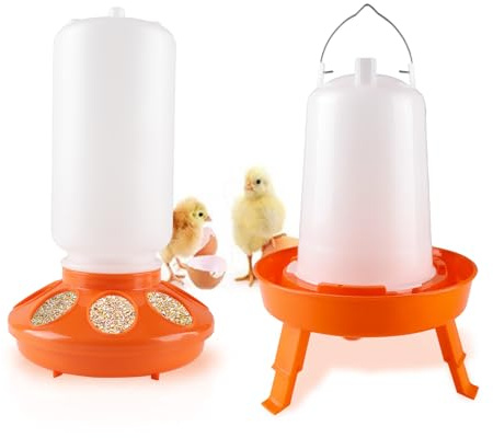 Chick Feeder Waterer Kit, 1 L kycklingmatare och 1,5 L kyckling vattensats med 3 justerbara höjder, hängande kyckling vattenmatare för baby kyckling vaktel anka fågel