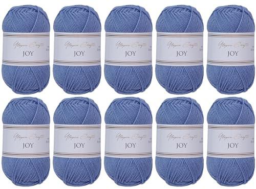 Utopia Crafts JOY - Filato per lavorare a maglia e all'uncinetto, morbido, facile da pulire, 100% poliacrilico, 10 gomitoli da 50 g, 150 m (blu opaco)