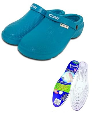 Town & Country Clogs Mens/Womens Ladies Gardening Super Soft Clogs/Cloggies Lightweight Fleece or Memory Foam Insole (8 UK, Teal Strap with Fleece)