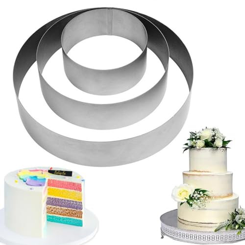 Karkar Set di 3 anelli per torte, diametro 10/15/20 cm, altezza 4,5 cm, anelli per torte in acciaio inox, rotondi, per dolci