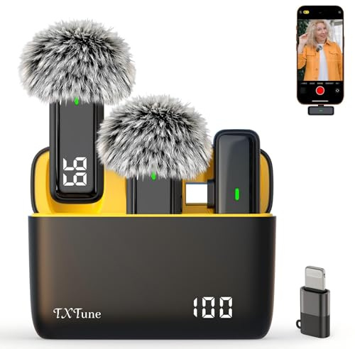 TXTUNE Lapel Microphone Wireless for Android Phone - USB C Lavalier Microphone for iPhone 16 17, Noise Cancelling Clip On Mic for Video Recording Vlogging, 24H Charging Case (USB Type-C)