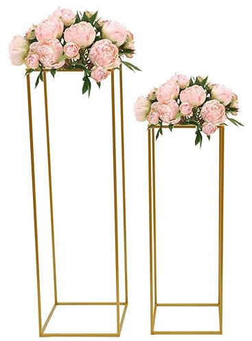 2 stycken blomställ, stående växtstativ, metallvas, bröllop, bordstillbehör, enkla och eleganta blomvaser i guld för förlovning/årsdag/fest/hem, 2 storlekar: 80 cm & 100 cm hög