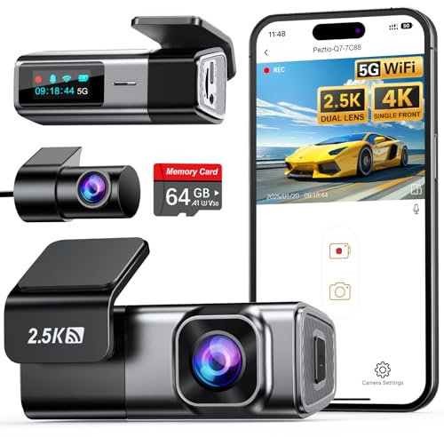 Navycrest 4K Dash Cam Front and Rear with 64GB Card, Built-in 5G WiFi, Dash Camera for Cars 4K Front and 1080P Rear, Dashcams for Cars Loop Recording, Gravity Sensor, 24Hours Parking Mode