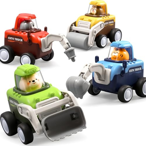 NiToy 4-Pack Baby Toy Cars for 1 2 3 Year Old Boys, Press and Go Toy Cars, Gifts for Baby Boys, Go Cartoon Construction Vehicle Toys for Boys & Girls Indoor & Outdoor Play