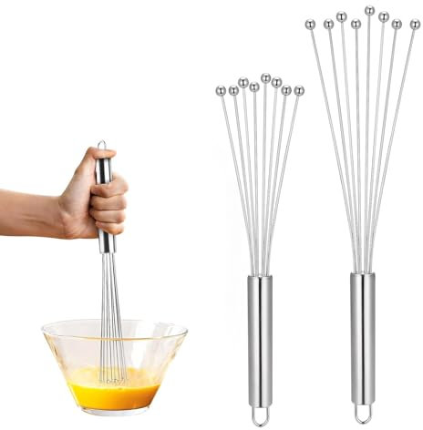 Set di 2 fruste in acciaio inox, per cucina, frusta in acciaio inox, frusta a sfere, frusta a sfere, frusta per cucinare, mescolare, sbattere e mescolare
