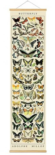 BAEMEFLE Vintage Flowers Poster Hanger Frame, Plant Floral Reference Chart Wall Decor Cottagecore Room Decor Aesthetic, Retro Style Wall Decor Art Painting Prints. (Long Butterfly, 48L x 12W)