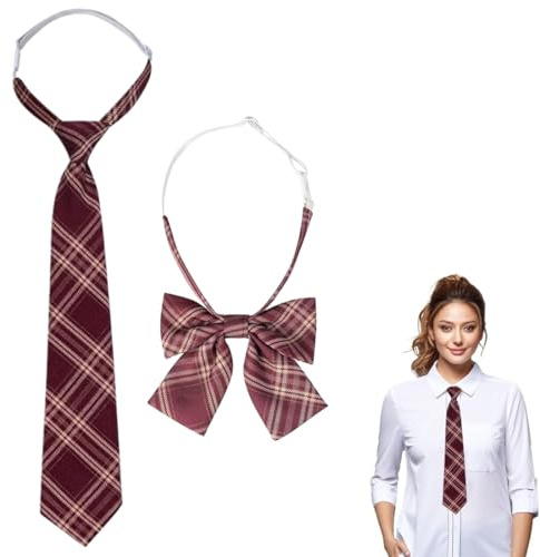 2 cravatte e fiocchi per bambini, stretti, graziosi, a quadri, uniformi per studenti, per ragazzi e ragazze, cravatte giapponesi cosplay