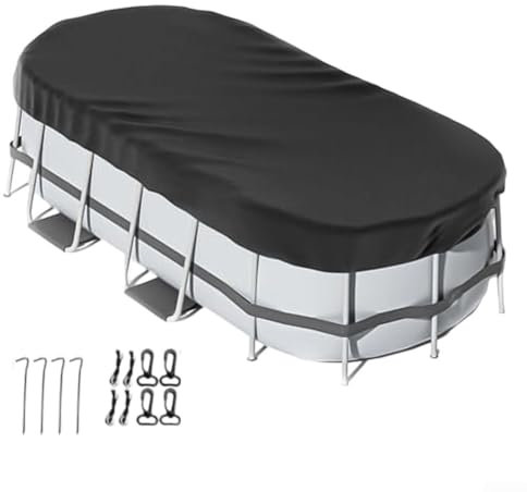 GLOBALHUT Copertura protettiva ovale per piscina e set di accessori per piscine fuori terra per tutte le stagioni (305 x 488 cm)