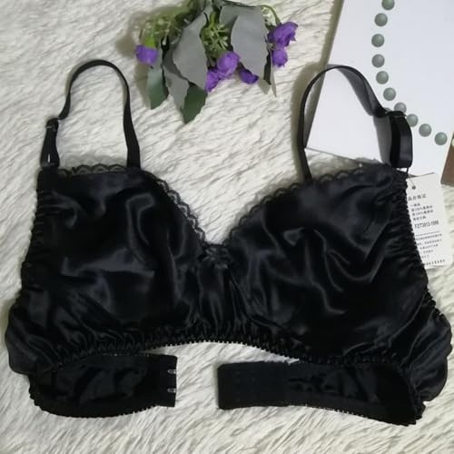 Soutien-gorge sans armatures style bikini pour femme, en satin de soie doux pour une utilisation quotidienne et le sommeil (42/95B/C, noir)