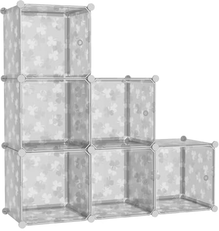 C&AHOME Clover Embossed Storage Organizer with Doors 6-Cube Shelf White