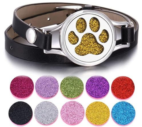 SIXDUTON armband livets träd armband damer, läderarmband rostfritt stål aromaterapi armband med färgade filtkuddar för män och kvinnor, Eine Grösse, Metall, Ingen ädelsten