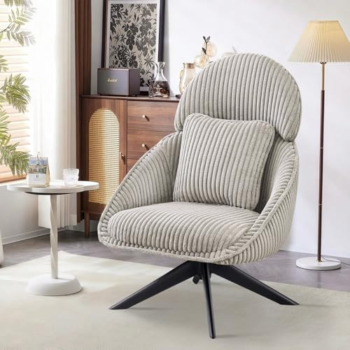 Ckaff Loungesessel Sessel Wohnzimmer 360°Drehbar, Ohrensessel Armlehnstuhl Polsterstuhl mit dickem Abnehmbares Wurfkissen, Relaxsessel Lesesessel für Wohnzimmer Schlafzimmer Büro, Grau