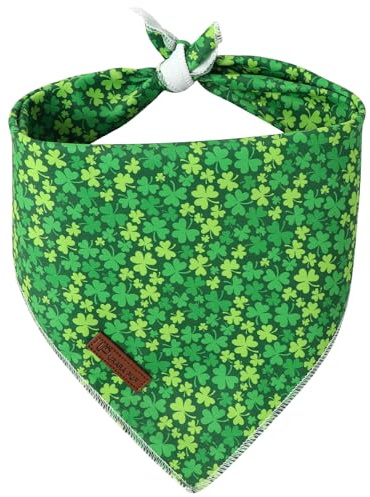 St. Patrick's Dog Bandanas, UP URARA PUP Shamrock Triangle Bid Clover Scarf for Medium Large Girl Boy Dogs, Spring Cotton Puppy Kerchief, Green Dog Bandana,S