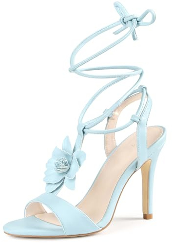 Perphy Flower T-Strap Lace Up Stiletto High Heel Sandals for Women Light Blue 6 UK/Label Size 8 US