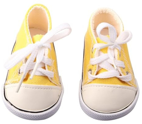 Uteruik 18-Zoll-Puppenschuhe aus Canvas, 46 cm große amerikanische Puppen-Schnürschuhe, Flache Schuhe, Kostümaccessoire (Gelb)