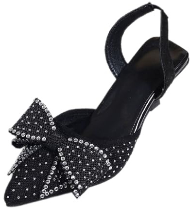 Glitterpumps dam, klackskor dam elegant blå strass Slingback brudskor spets damskor med rosett strass slingpumps låg kattunge klack bröllopsskor
