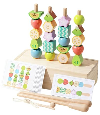 Juego de Secuenciales Set de Enhebrar para Apilar Y Tarjetas de Actividades Que Estimulan La Coordinación Mano Ojo Y Pensamiento Lógic, Style B