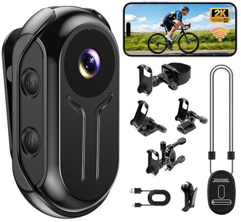 Pudet Luo Mini Cámara Deportiva WiFi, Ultra HD 2K Action CAM con Pantalla,120° Gran Angular Cámara POV, Mini BodyCam con Visión Nocturna for Camara Casco Moto Vlog/Aventura
