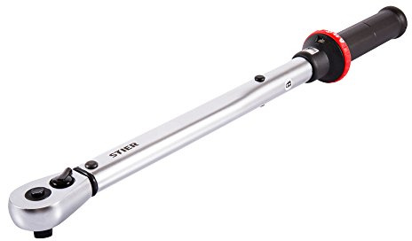 STIER Drehmomentschlüssel mit Umschaltknarre 3/8 Zoll, Aufnahme 20-100 Nm, hohe Auslösegenauigkeit, Mikrometerskala für präzise Einstellungen, Vierkantantrieb, DIN 3120