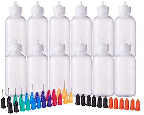 BENECREAT 12 Pack 1,7 Unze (50 ml) Mehrzweck-DIY-Prazisions-Tip Applikator Flaschen Set, 24 Tipps, 12 Caps - DIY Quilling, Kleber Applikator, Oler Flasche (3,5 cm x 9,5 cm)