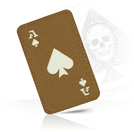 M-Tac Ace of Spades Patch Death Card – taktisk morale-lapp för militärutrustning – armélappar för kläder, jackor, ryggsäckar, hattar – stridskrok och looplåster (prärievarg/GITD)