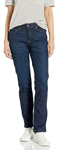 Amazon Essentials Damen Schmale Jeans Mit Geradem Schnitt und Mittelhohem Bund - Auslaufmodell, Dunkle Waschung, 42