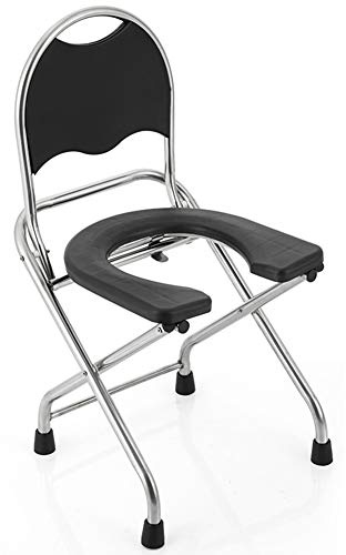 CYY Silla con WC Ergonómica Plegable-Ahorradora de Espacio,Silla de Inodoro Móvil con Placa De Asiento Impermeables y Respaldo,para Adultos Personas Mayores(Negro)