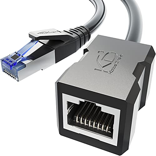 KabelDirekt – Câble d'extension Ethernet avec tressage résistant à la rupture – 10m (Câble Ethernet CAT7 mâle vers femelle, étend les câbles réseau, 10Gbit/s, blindage SF/FTP, noir)