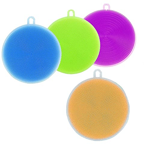 XINGSUI Spazzola per lavastoviglie in silicone da 4 pezzi, spugna in silicones per lavastoviglie antibatterica, utilizzata per lavare verdura (colore casuale)