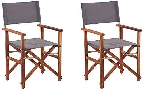 Beliani Zwei stylische Regiestühle aus dunklem Akazienholz mit grauen Auflagen Cine