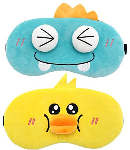 WANGCL Paquete de 2 máscaras opacas para dormir, lindo animal de peluche de dibujos animados máscara , cubierta de sombra para niños, adultos, mujeres, noche, siesta de viaje, sueño profundo