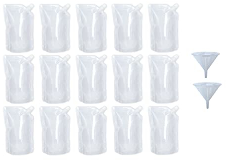 Yukiyi 15pcs 500ml Refillable Drink Pouches for Festivals Clear Travel Plastic Drinks Flasks Cruise Kit Reusable Juice Bags Drink Container Party Halloween Christmas Hot Cold Beverage