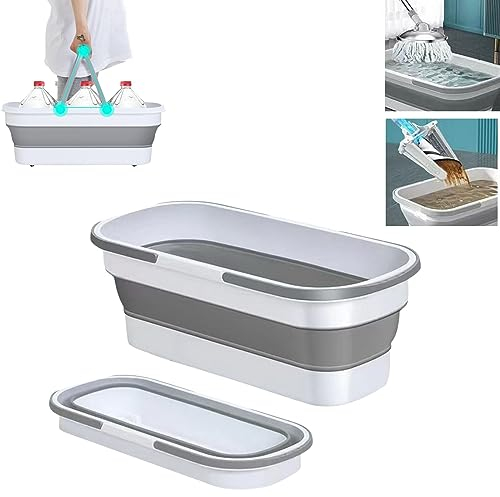 Greenyre 10.8l Großer Flachmop Putzeimer, Flacher Wischmopp Eimer, Großer Flach Mopp Bodenwischer Großer Faltbarer tragbarer Moppeimer,weiß, DHDEG561626BKMM