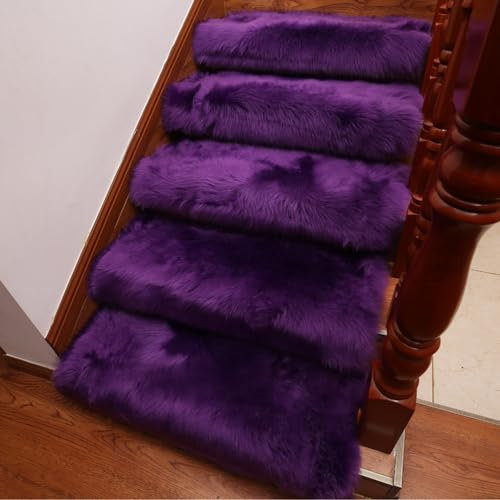 Hearda Treppenstufen Matten, Plüsch Treppe Treppenteppich, 2 Stück Stufenmatten Treppenteppich Antirutschmatte Innenbereich für Schutz Kinder, Ältere (25x65cm,Lila)