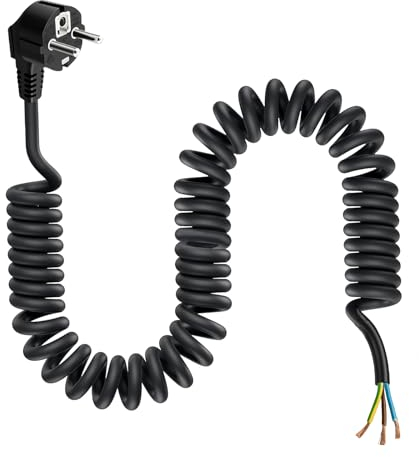 Schutzkontakt Verlängerungs Kabel 2M, AOUOO Anschluss Spiralkabel Kunststoffleitung Verlängerungsleitung, 230 V / 16 A mit Schutzkontaktwickelstecker, IP20 Schuko-Stromkabel für Küche Innenbereich